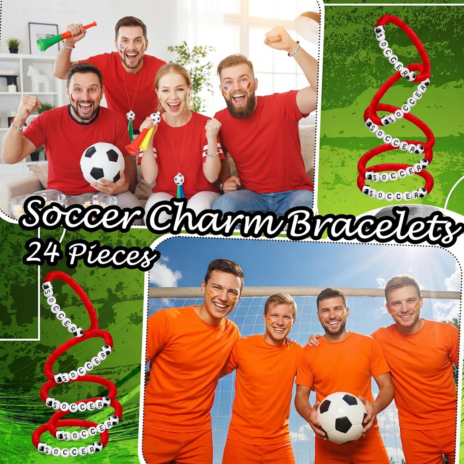 24 Pcs Valentine's Soccer Gift Bracelets Stackable Clay Beaded Bracelets Soccer Party Favors Beaded Ball Adjustable Clay Bracelet Jewelry Sports Gifts Supplies - Image 5