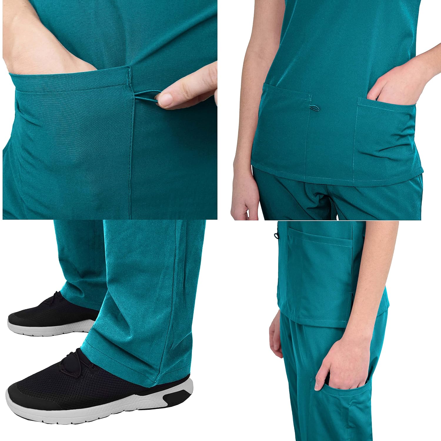 Green Town Scrubs for Women Scrub Set - V-Neck Top and Straight Leg Pant, 5 Pockets, Easy Care-Teal-Large