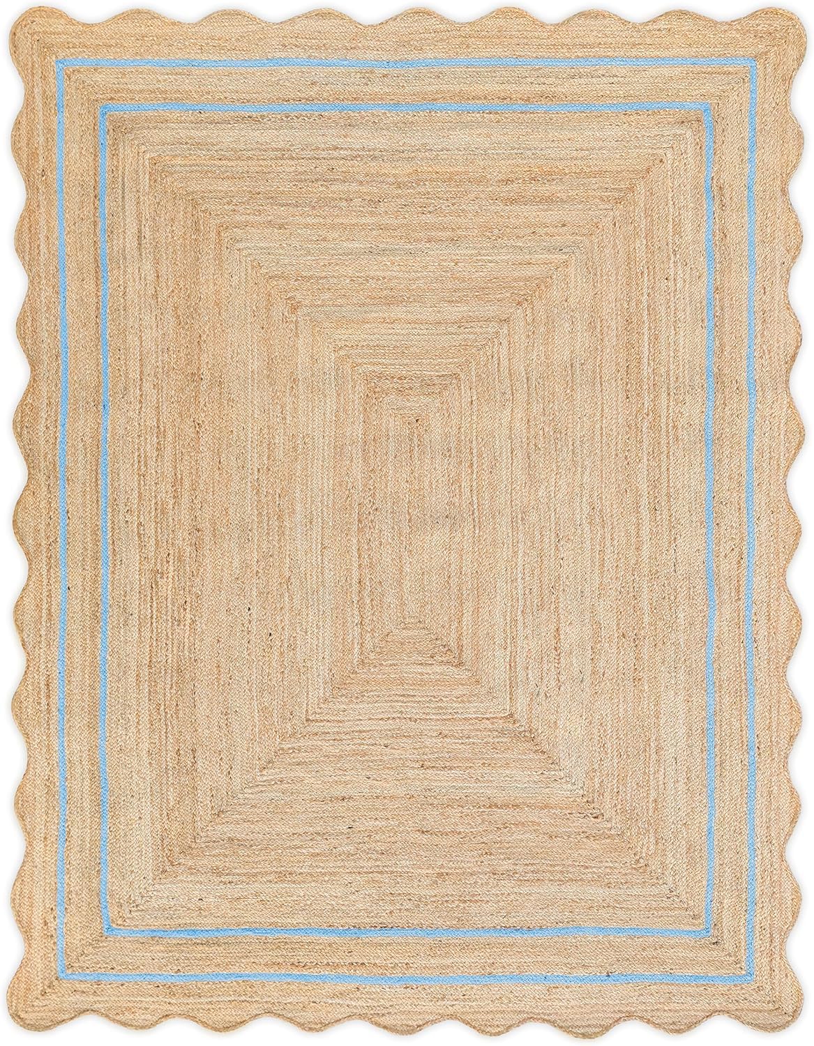 DANGAYACH ART Handmade Braided Natural Jute & Sky Blue Border 2 x 4 Feet (61 cm x 122 cm) Rectangular Area Rug Dining Room, Bedroom, Living Room