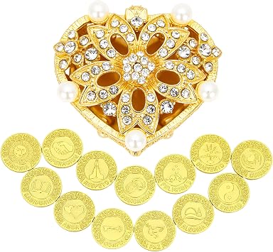 TINGKU Spanish Las Arras para Boda Catolica Wedding Coins Set Gold PL | 13 Spanish words wedding unity coins with heart shaped box, Arras de Boda Cristiana Evangelica for ceremony decor