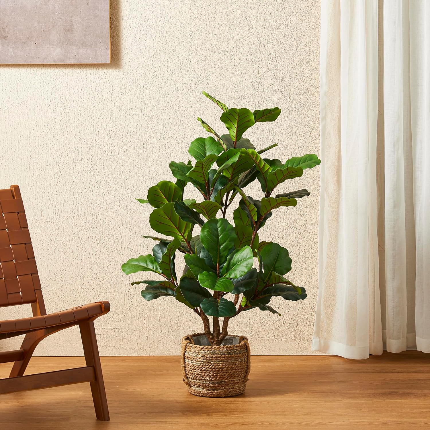 Glitzhome Artificial Tree 3.5FT Tall Fake Potted Fiddle Leaf Fig Tree with Planter for Modern Home Office Living Room Floor Decor Indoor - Image 4