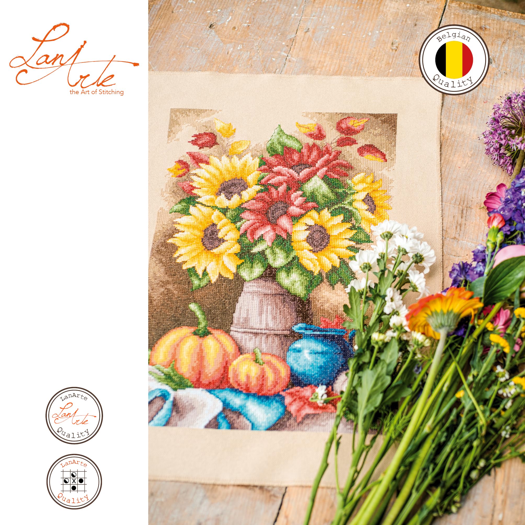 Lanarte Kit Punto Croce Contato NATURA MORTA AUTUNNALE Decorativi Per Pareti ca. 26 x 39 cm Set Fai Da Te Creativo Adulti Ricamo Casa Decor Arte Da Parete Kit Per Hobby Cross Stitch