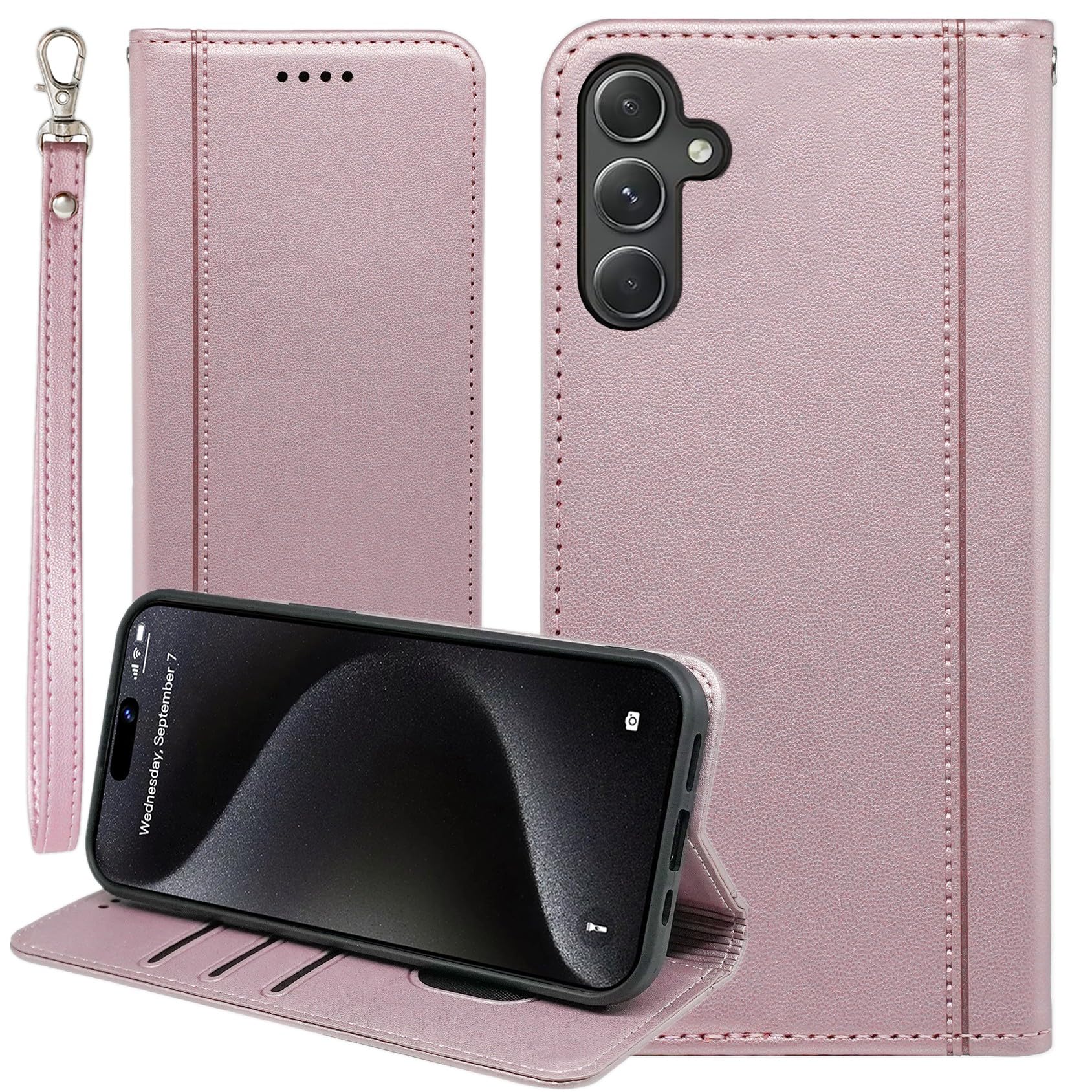 A55 5g ケース 手帳型 GalaxyA55 通用 SC-53E docomo SCG27 au SIMフリー サムスン ギャラクシー カバー SC53E A555G 携帯ケース ストラップ付きケース 手帳 耐衝撃 適用 Cobeimisr CASE マグネット ストラップ カード スマホケース ピンク