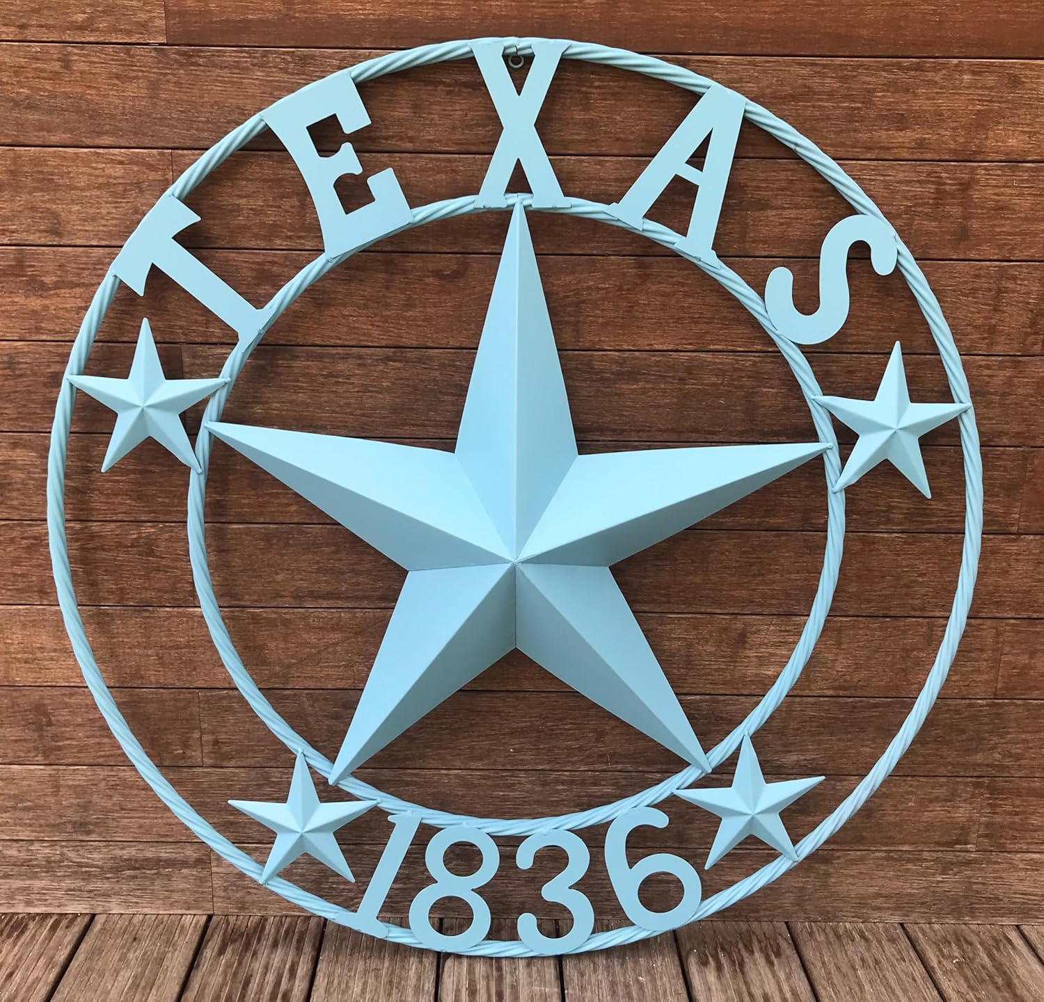 40" TEXAS 1836 Barn Star Metal Wall Sign Art, Twisted Rope Ring Western Home Décor,Blue