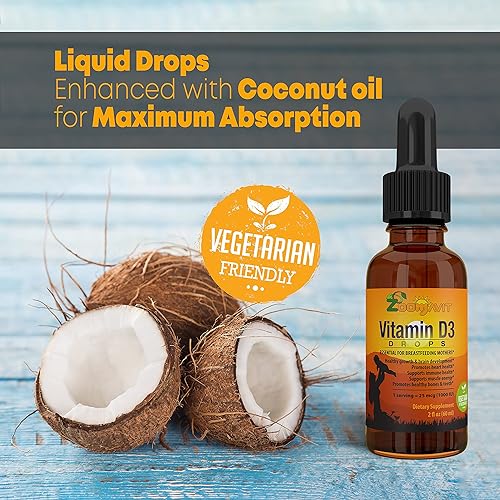 Miniatura 4 de Gotas de vitamina D para bebés, gotas de vitamina D para bebés, 1000 UI, 2 onzas líquidas, vitamina D3 orgánica con fórmula de máxima absorción para