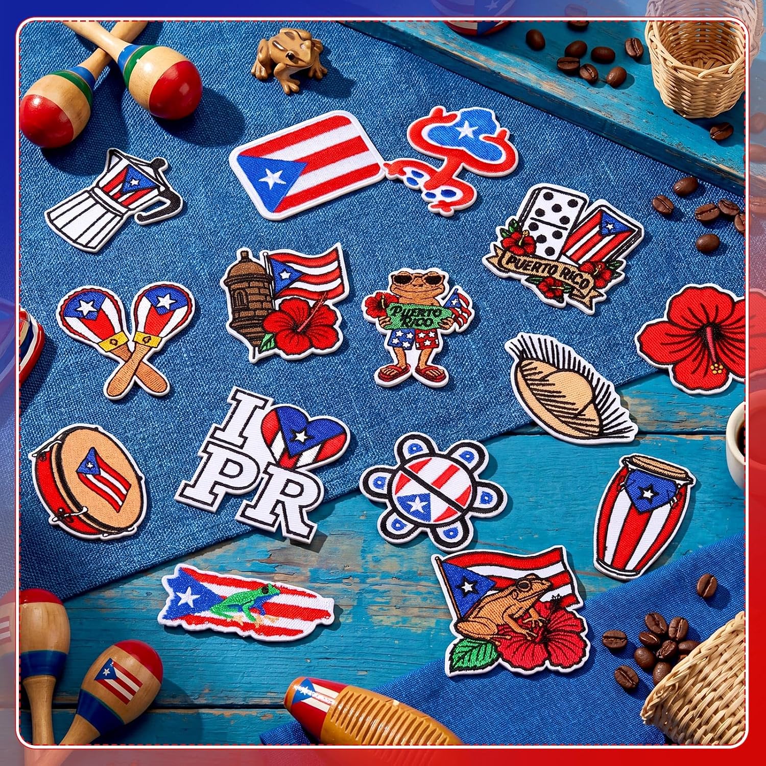 Hoteam 30 Pcs Puerto Rico Embroidered Patches Puerto Rico Flag Iron on Sew on Patch Embroidered Applique Decal for Clothes Dress Hat Jeans DIY Accessories