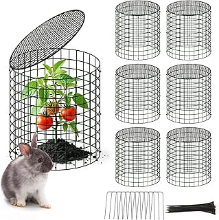 6 Sets of DIY Metal Plant Protectors from Deer, Garden Fencing Animal Barrier Size 11.8 * 12.9 inches, Mesh Plant Cage Chicken Wire Cloche for Plants with Stakes and Nylon Cables