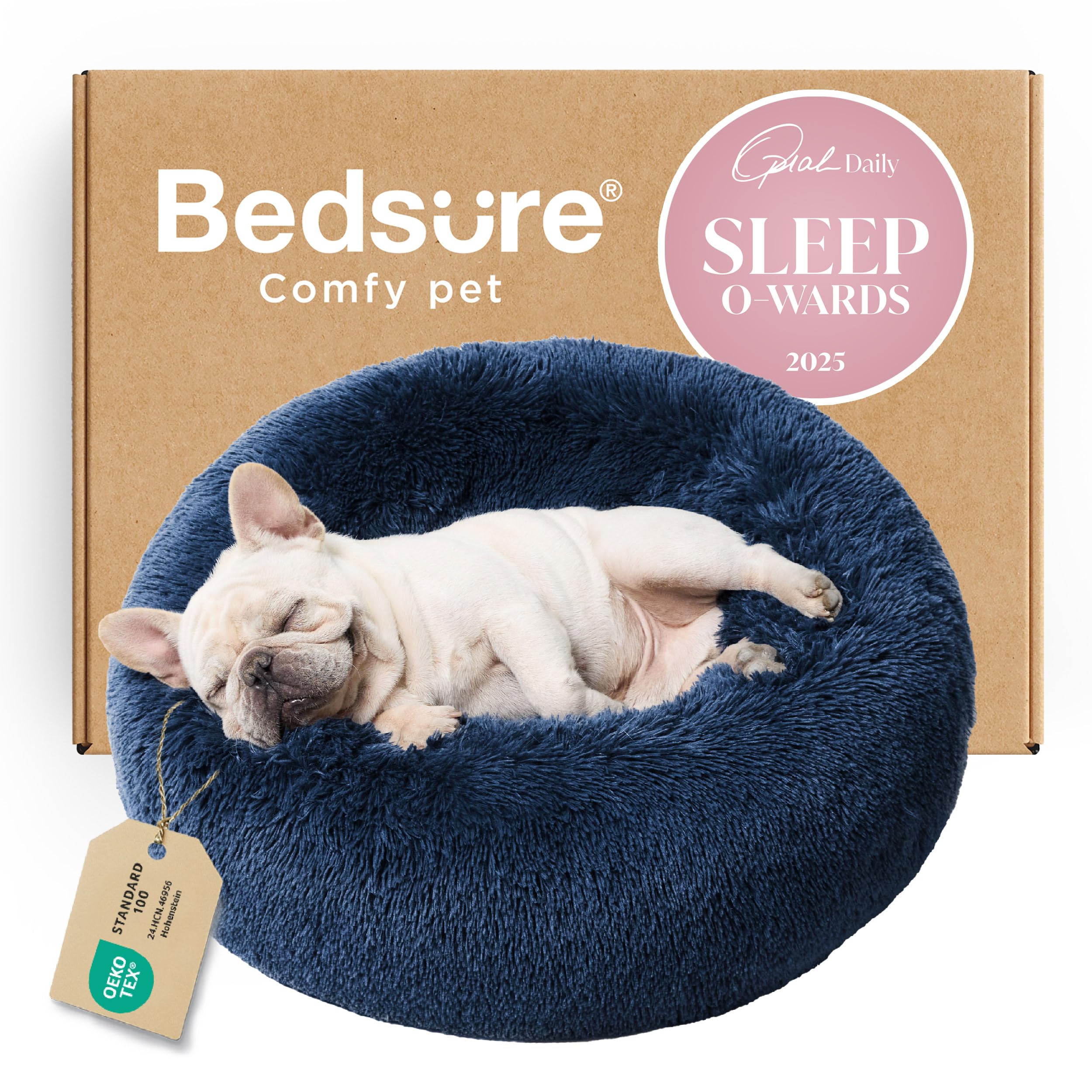 Bedsure Calming Small Dog Bed Donut Washable Cat＆Puppy Bed,23 inches Navy