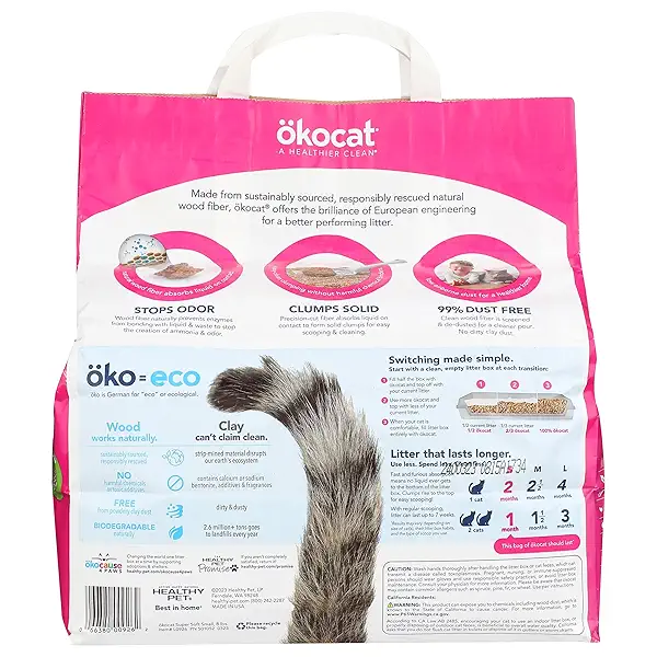 Okocat, Litter Cat Soft Super Clumping Wood, 128 Ounce 2
