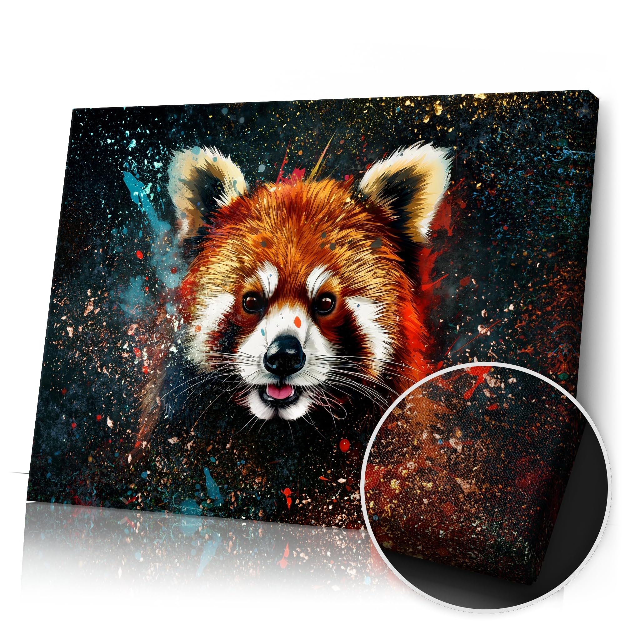 Artmazing | Roter Panda Bild Bunt | Pop Art Bilder | Bilder Katzenbär Modern | Katzenbärenbilder Modern | Moderne Bilder XXL | Wandbild Kleiner Panda Deko XXL | Bild Leinwand XXL | Katzenbären Bilder