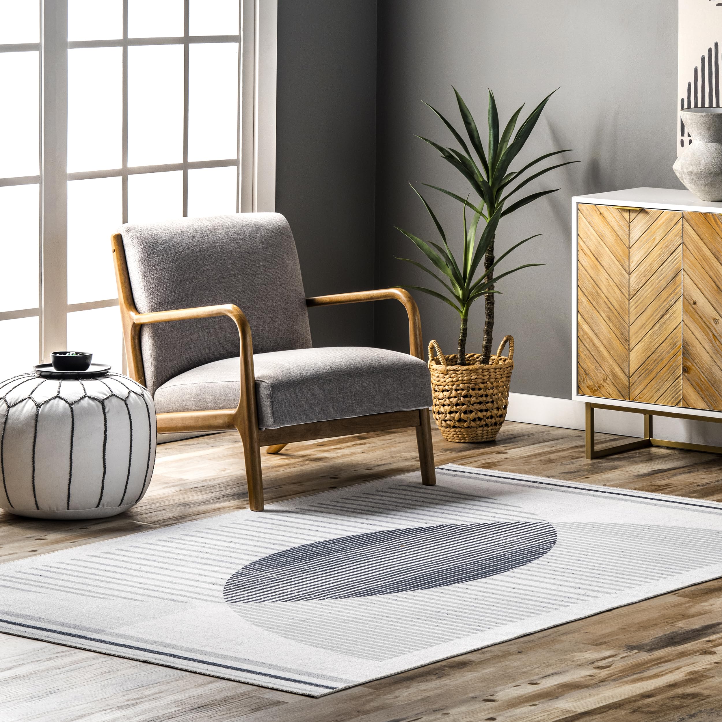 Tapis lavable en machine nuLOOM Camila gris 240x300 cm grand modele