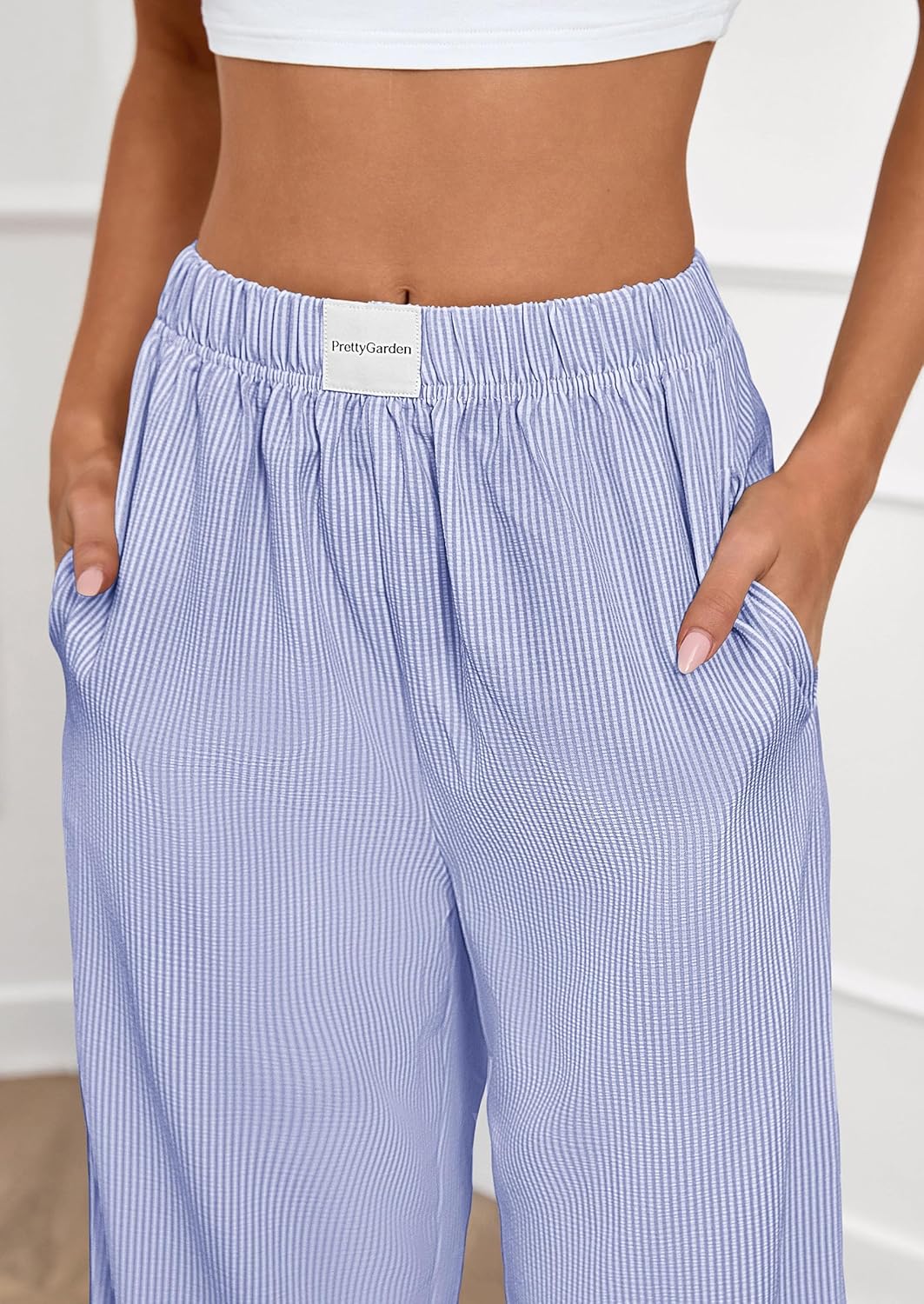 PRETTYGARDEN Womens Wide Leg Striped Pants 2026 Fall Casual High Waisted Baggy Palazzo Lounge Trousers Spring Fashion Bottoms - Image 7
