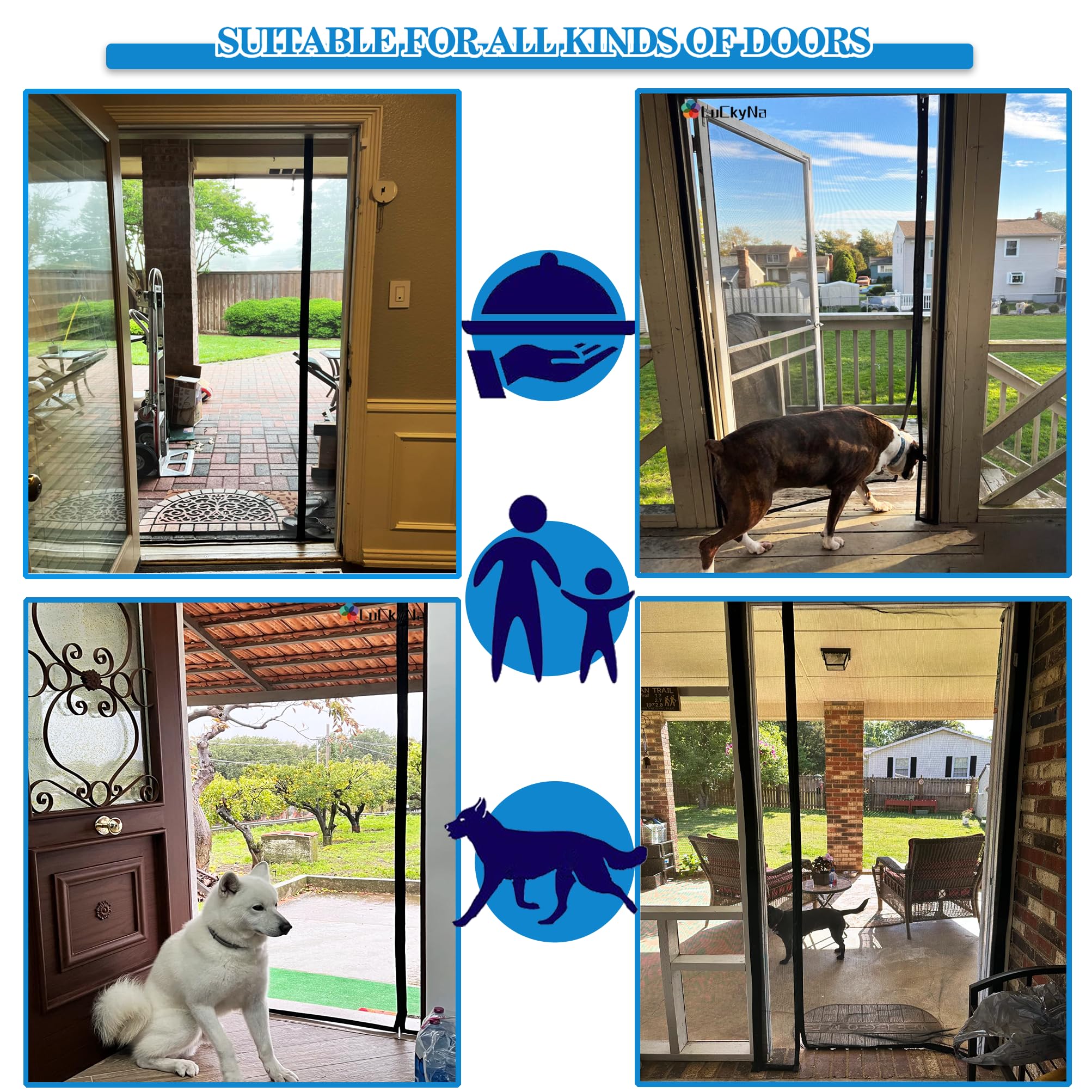 Porta Zanzariera Magnetica Anti Zanzare Calamite Tenda 220x220cm Nero Apertura Laterale Chiusura Automatica Adsorbimento Magnetico Rete per Bambini E Animali Domestici Facile Da Installare