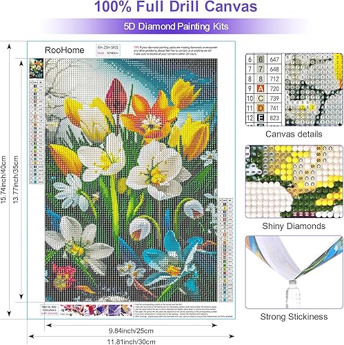 Miniatura 3 de ROOHOME Kits de pintura de diamantes de primavera 5D para adultos, kits de arte de diamantes de flores coloridas, kit de arte de diamantes de