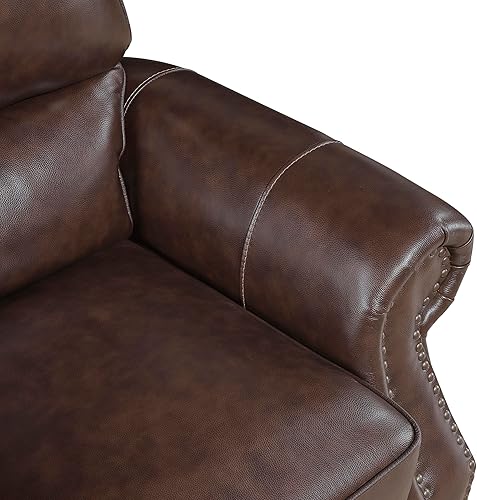 Miniatura 8 de Lexicon Sofá de 86 pulgadas de ancho, cómodo sofá de cuero de grano superior con ribete de cabeza de clavos, brazos enrollados, patas de madera