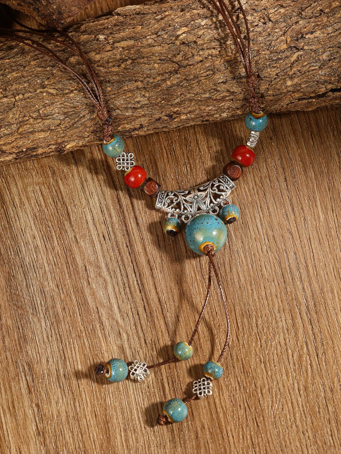 MINACHI Vintage Bohemian Ethnic Colorful Ceramic Bead Long Y Necklace, Hippie Boho Summer Fashion Jewelry Gift for Women - Image 2