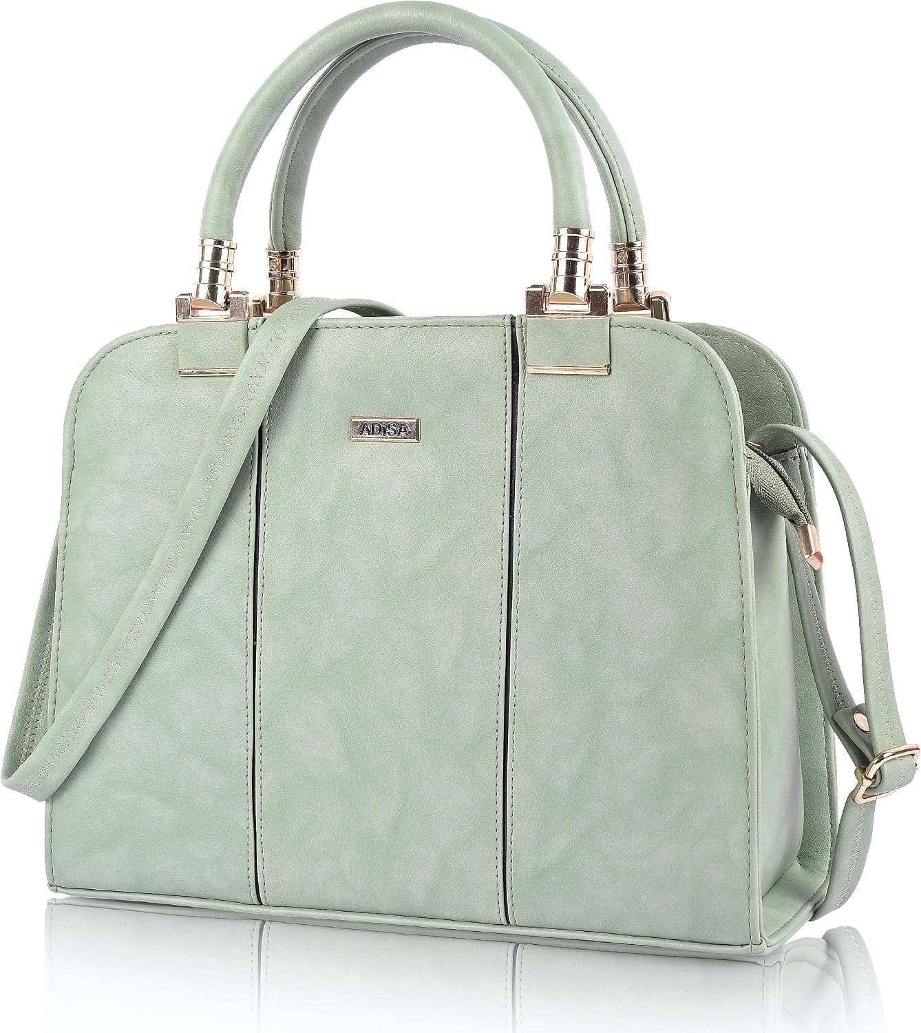 ADISA two tone handbag shoulder bag for women and girls with sling belt, Green, L