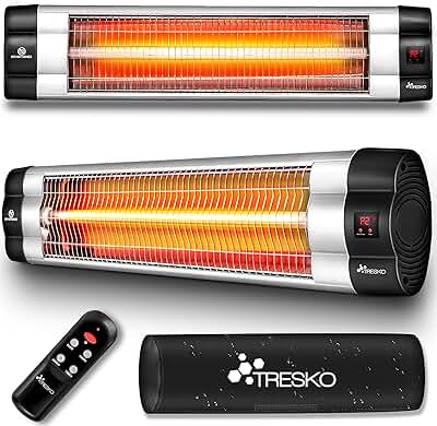 TRESKO Calefactor por Infrarrojos para Terraza | 2500W + Control Remoto | Estufa Radiante de Pared 3 Temperaturas | Radiador Eléctrico para Exterior e Interior | Calentador de Cuarzo con Pantalla LED