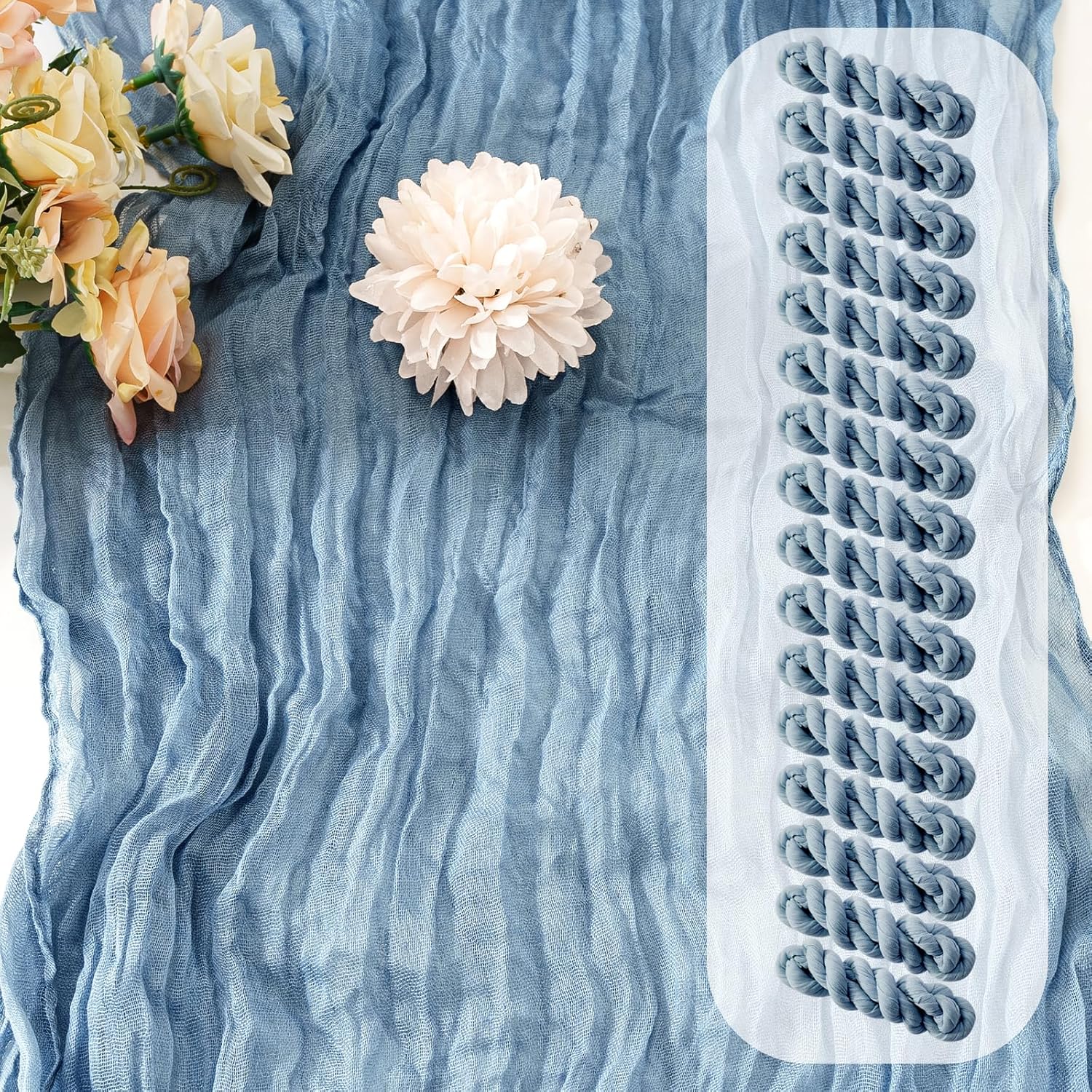 Cheesecloth Table Runner 17x108 Inch Semi Sheer Boho Fabric for Wedding Baby Shower Birthday Party Home Table Decor (Dusty Blue, 16 Pack - 17 x 108 inches)