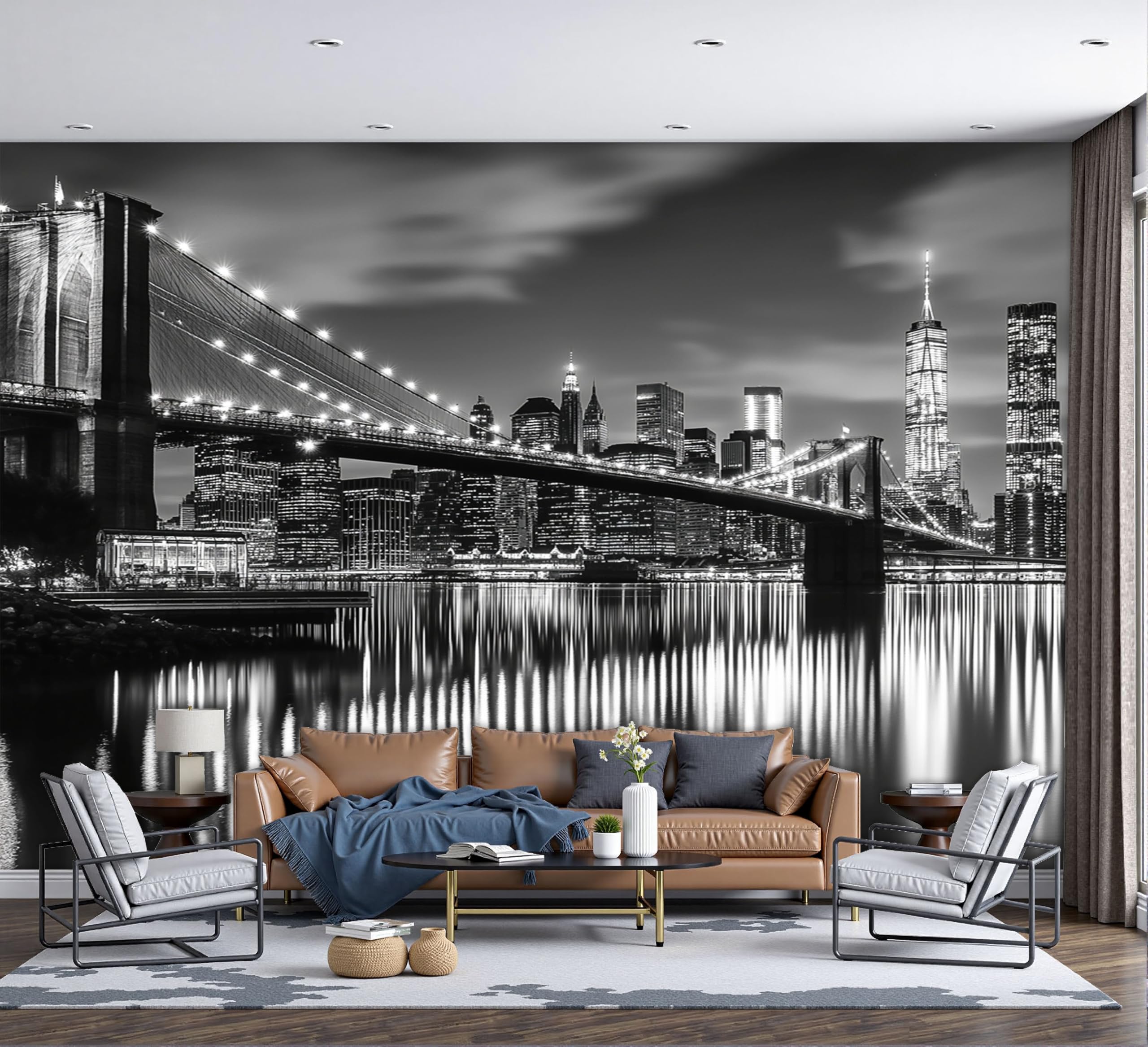 Papier peint style architectural noir et blanc pour fond de chambre