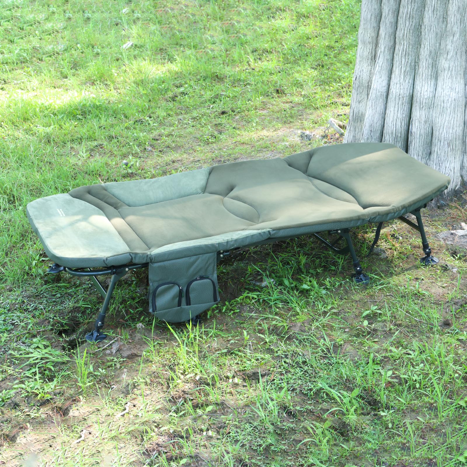 MK-Angelsport Karpfenliege XXL Vlies Angelliege Bed Chair 8-Bein Liege mit Matratze (203 x 91 x 40 cm) Campingliege Gästebett Fischerliege belastbar bis ca. 160kg