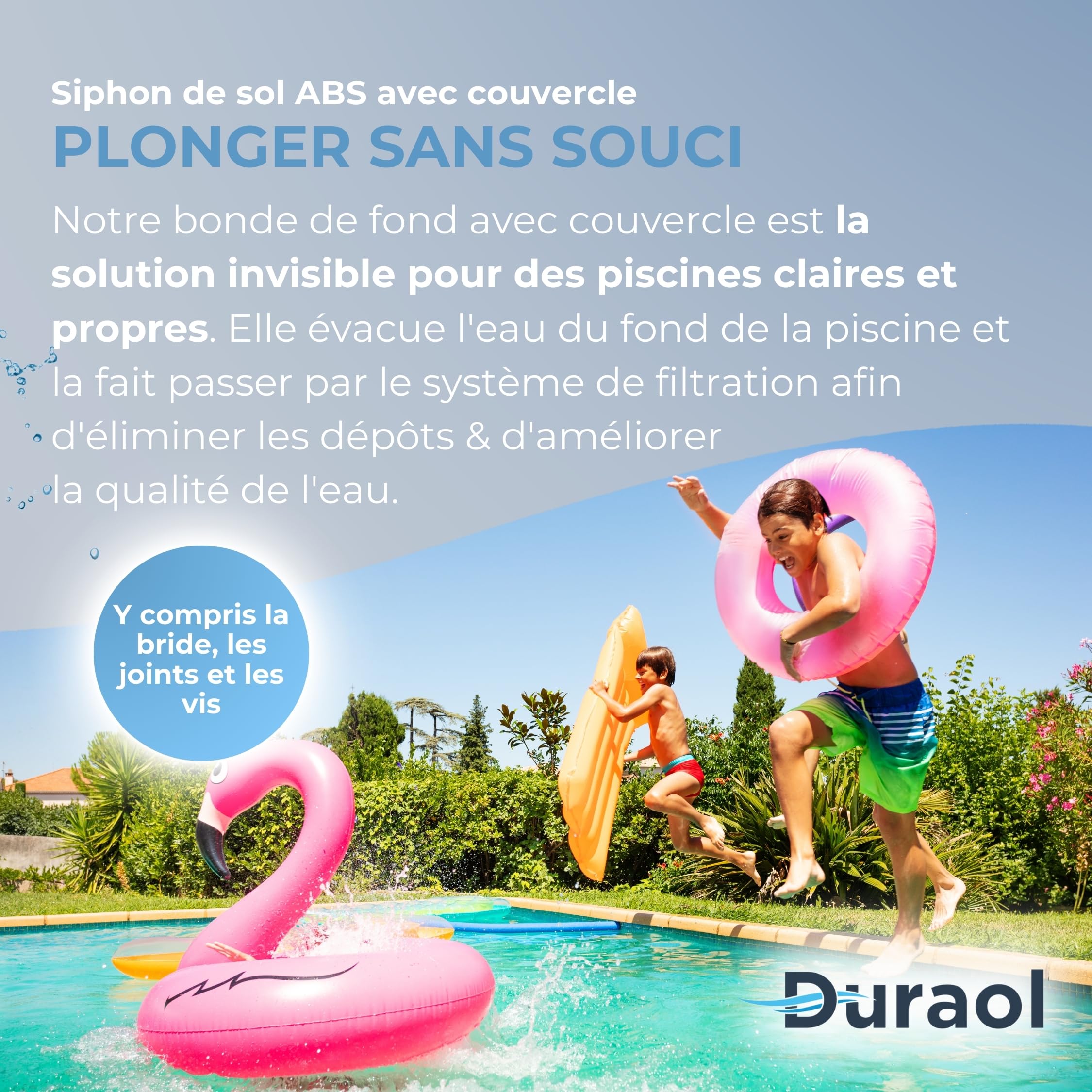 Bonde de Fond ABS avec Couvercle I Évacuation Principale pour Tous Types de piscines I Bride, Joints et vis Inclus I Diamètre Total : 230 mm I Accessoire de Piscine Premium Gris Clair