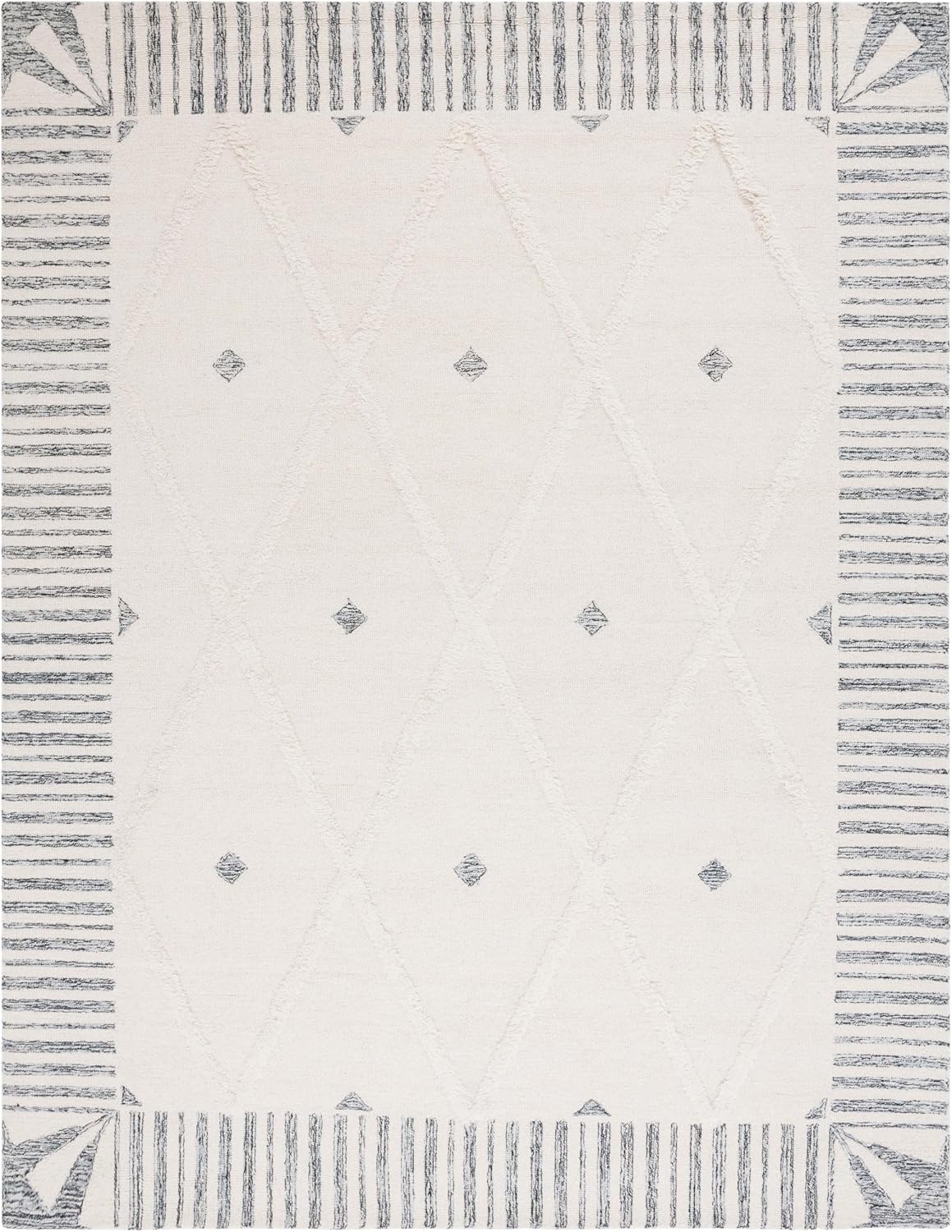 SAFAVIEH Area Rug 8x10 - Casablanca Collection - Large - Ivory & Black, Handmade Wool, Moroccan Boho Trellis Design, Ideal for Living Room, Bedroom, Dining Space (CSB987A)