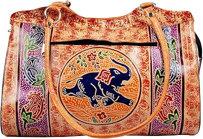 ZINTLeathers Handmade Indian Shantiniketan Leather Spacious Handbag with Elephant Print