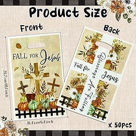 50Pcs Fall for Jesus Christian Religion Party Favor Bags, Fall Thanksgiving Party Gift Bags, Autumn Cross Pumpkin Goody Treat Bags, Fall Themed Party Decoration for Thanksgiving Harvest Party Supplies