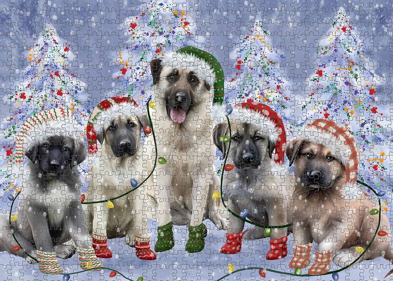 Christmas Lights and Anatolian Shepherd Dogs Jigsaw Puzzle for Adults - Animal Printed Interlocking Puzzle Game Artwork - Gift for Dog Lover's - 1000 Pcs 29.5"x19.7"