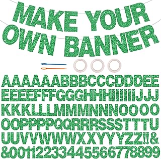 BEISHIDA 116 PCS A-Z Glitter Green DIY Letter Banner Kit Make Your Own Banner，Including 111 Letters and Numbers 3 Rope and 2 Threading Device,Customized for Birthday Graduation Wedding Party Decor