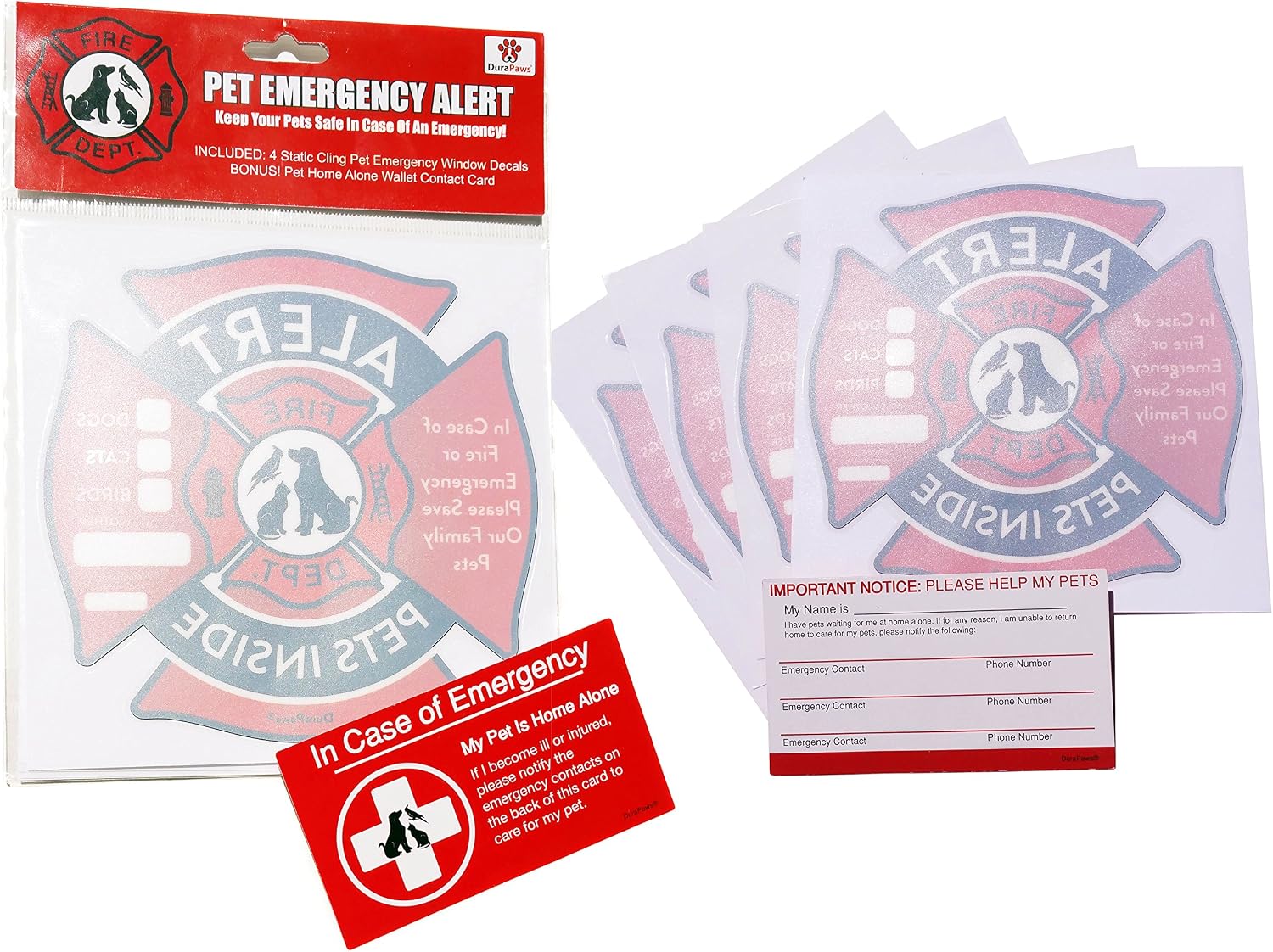 Pet Alert Stickers – Save My Pets in Case of Emergency Stickers – Inside the Window Static Cling Window Decals 4 Pack – UV Resistant Removable, NO Adhesive - Bonus: Pet Alert Wallet Card image 2