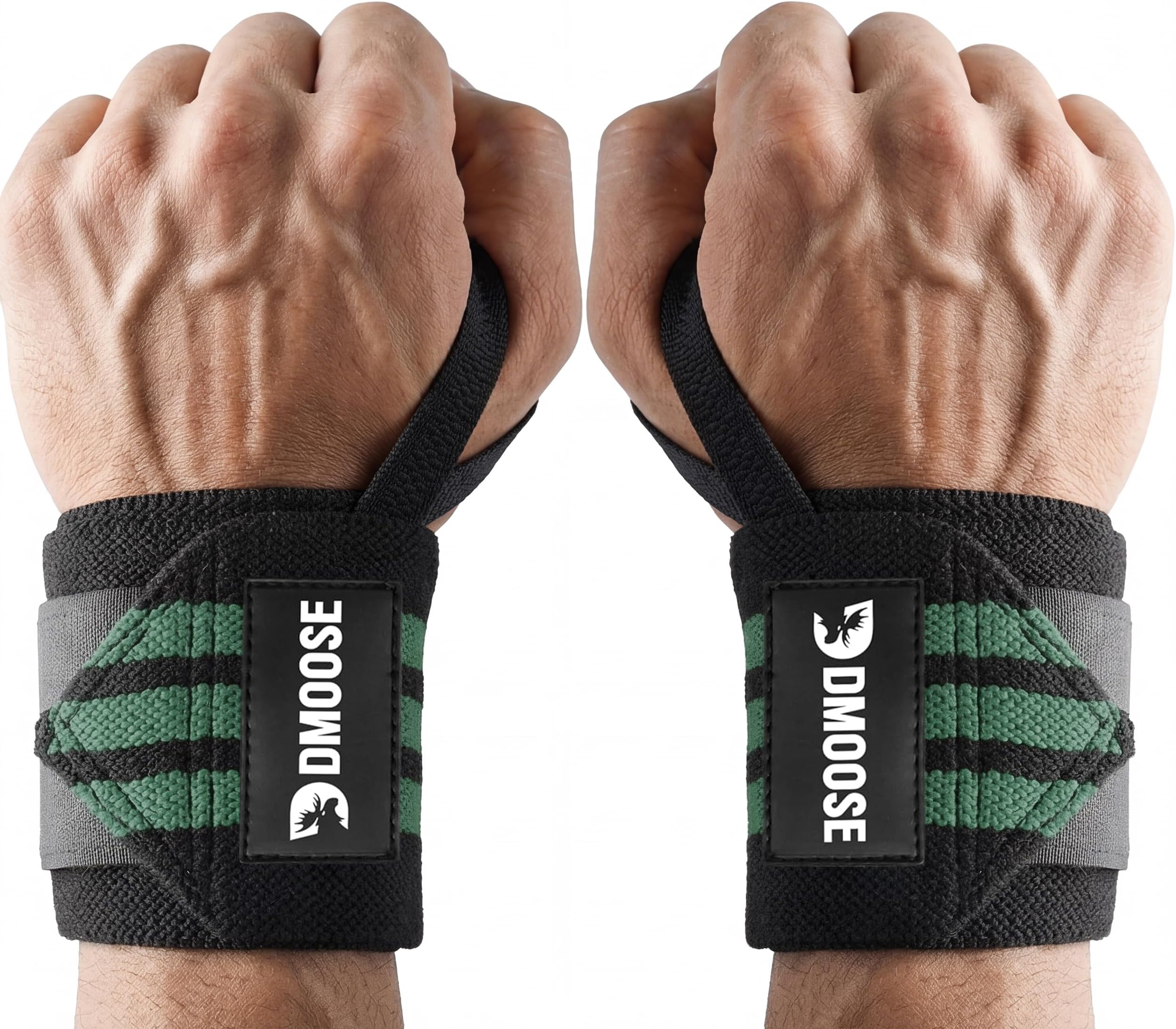 DMoose® Wrist Wraps for Weightlifting 18" - Heavy Duty Gym Wrap with Hand Thumb Loop for Support & Pain Relief, USPA Approved Powerlifting