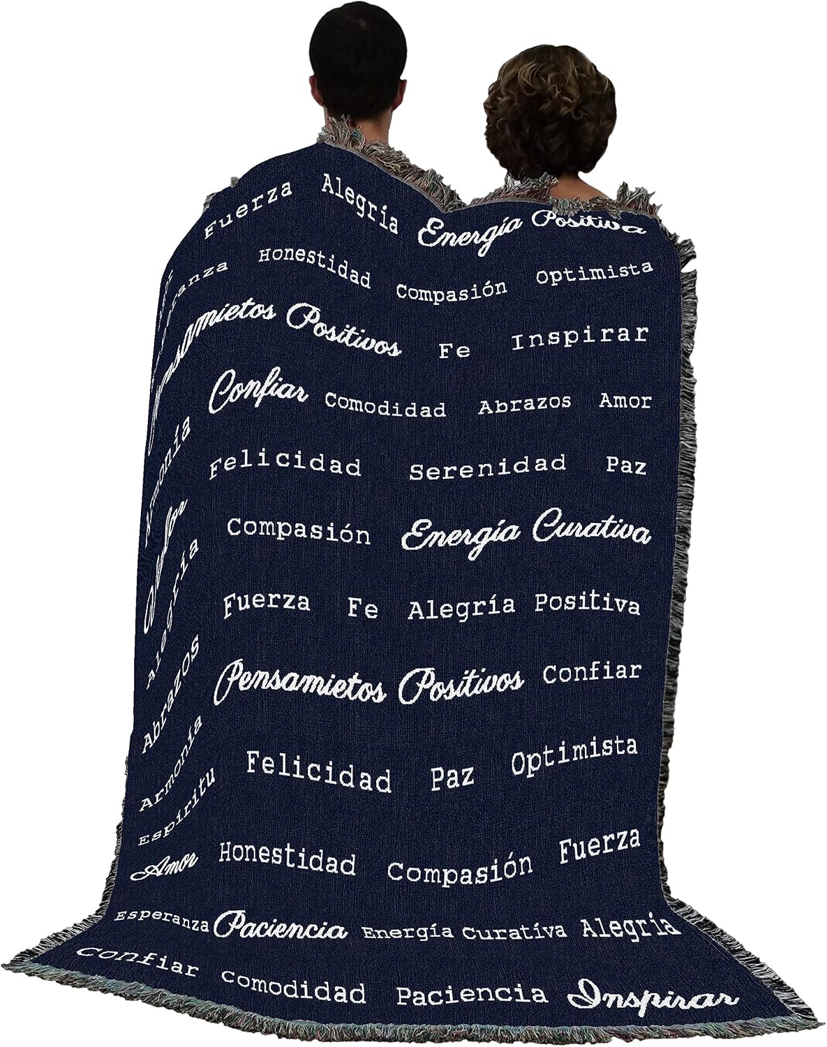 Pure Country Weavers Positive Words Hug Spanish Black Blanket - Gift Tapestry Throw Woven from Cotton - Made in the USA (72x54)