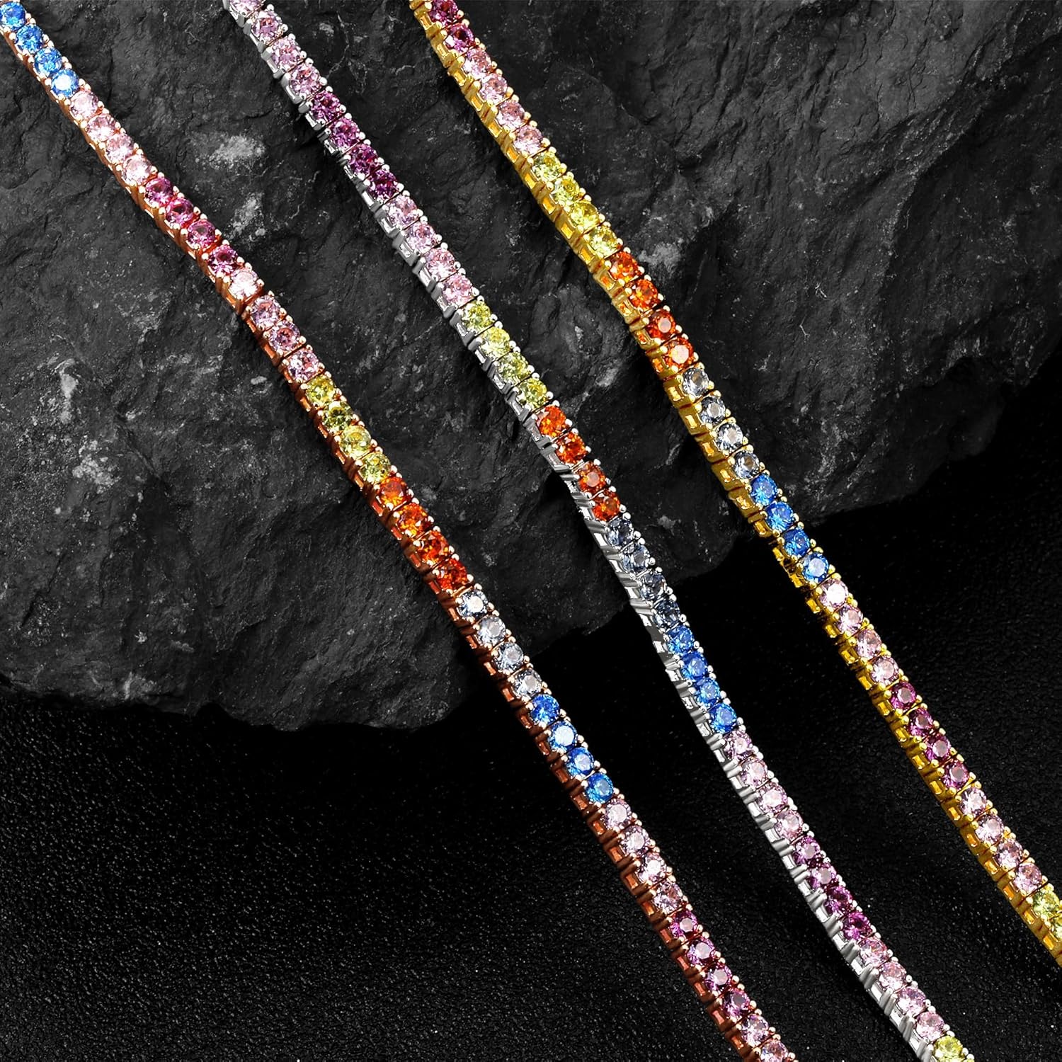 MDFUN 2mm Tennis Bracelet for Women, Colorful Cubic Zirconia 14K Gold Plated Bracelet, Rainbow Round Cut CZ Tennis Link Trendy Jewelry Gift, Size 6.5-7 Inch - Image 7