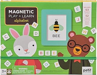 Petit Collage Magnetic Play Scene, Numbers + Letters â€“ Magnetic Learning Activity with English, German, Spanish, and French, Ideal Ages 3+ â€“ Includes 53 First Word Cards and 63 Letter Magnets
