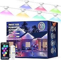 Vista 1 de JOH Permanent Outdoor Lights, 100FT RGB+IC Smart LED Outdoor Lights with App/Remote Control, DIY Scene Modes Lighting & IP67 Waterproof, Eaves Light