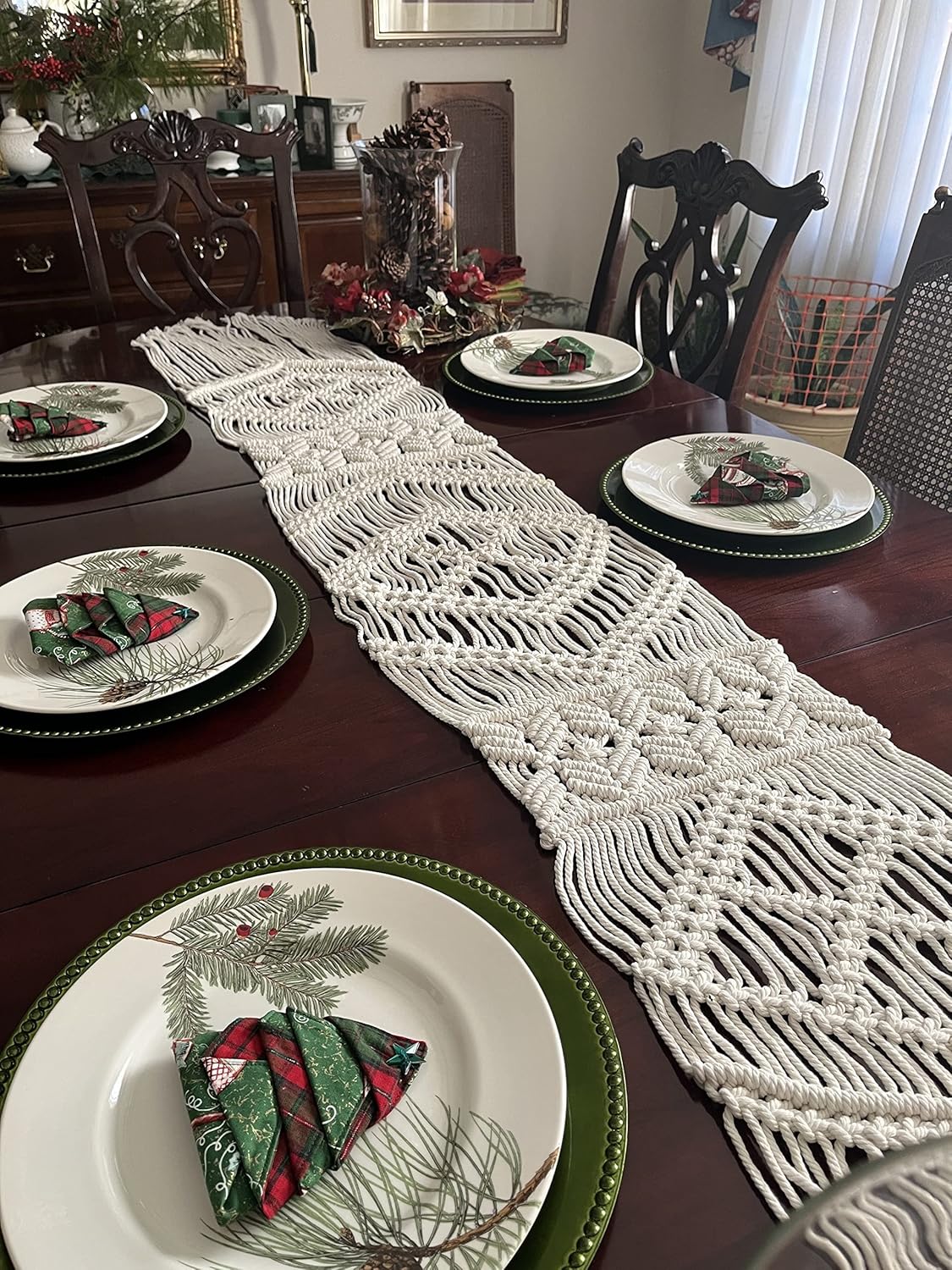 Macrame Table Runner, Boho Table Runner 82 x 12 inches, Perfect for Bohemian Decor, Boho Wedding Table Decor, Hand Woven Off White Table Runners for Dining Room, Coffee Table or Decorations for Home