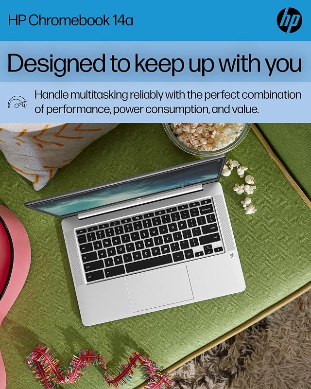 HP Chromebook 14 Laptop, Intel Celeron N4120, 4 GB RAM, 64 GB eMMC, 14" HD Display, Chrome OS, Thin Design, 4K Graphics, Long Battery Life, Ash Gray Keyboard (14a-na0226nr, 2022, Mineral Silver) image 2