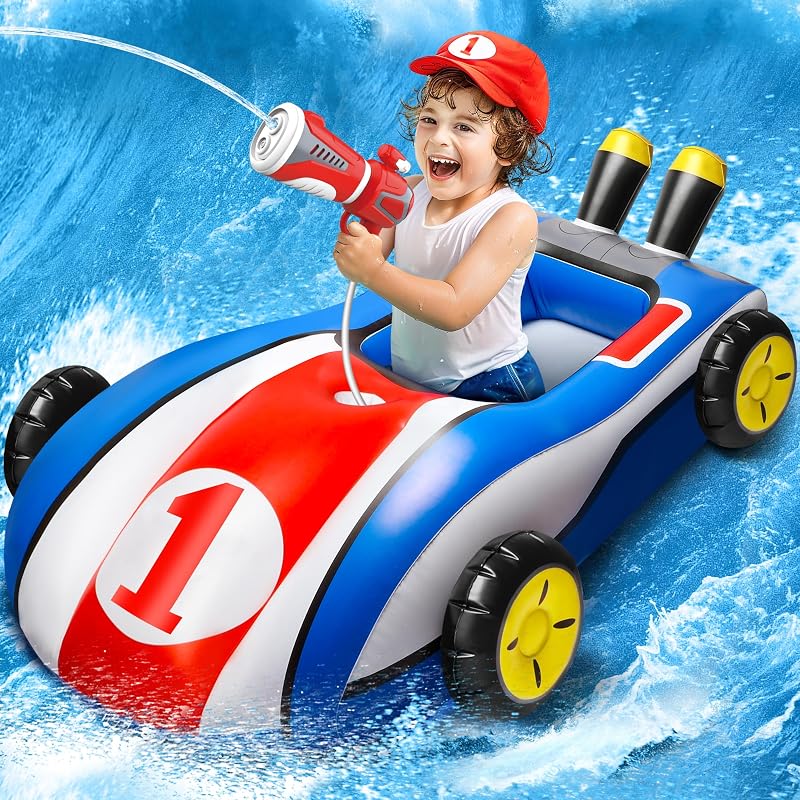 HopeRock Flotadores de pileta juguetes para niños con pistola de agua – Juguetes inflables para pileta para niños de 3 a 8 años, flotador de pileta para niños pequeños, juegos de pileta de agua al aire libre de verano, juguetes para niños y niñas