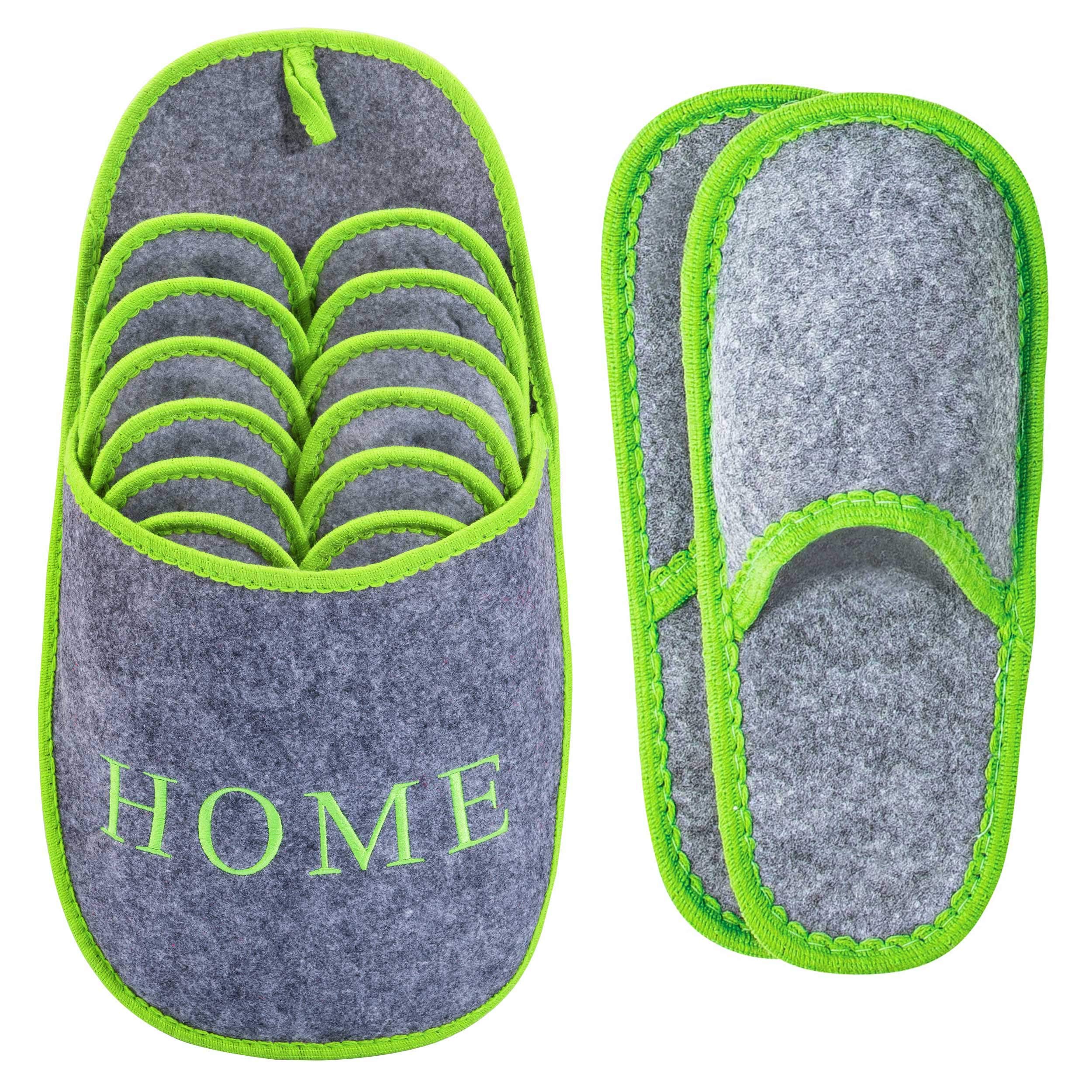 Image secondaire de ONVAYA Pantoufles antidérapantes pour invités | lot de 6 | Pantoufle en feutre | Home gris-vert