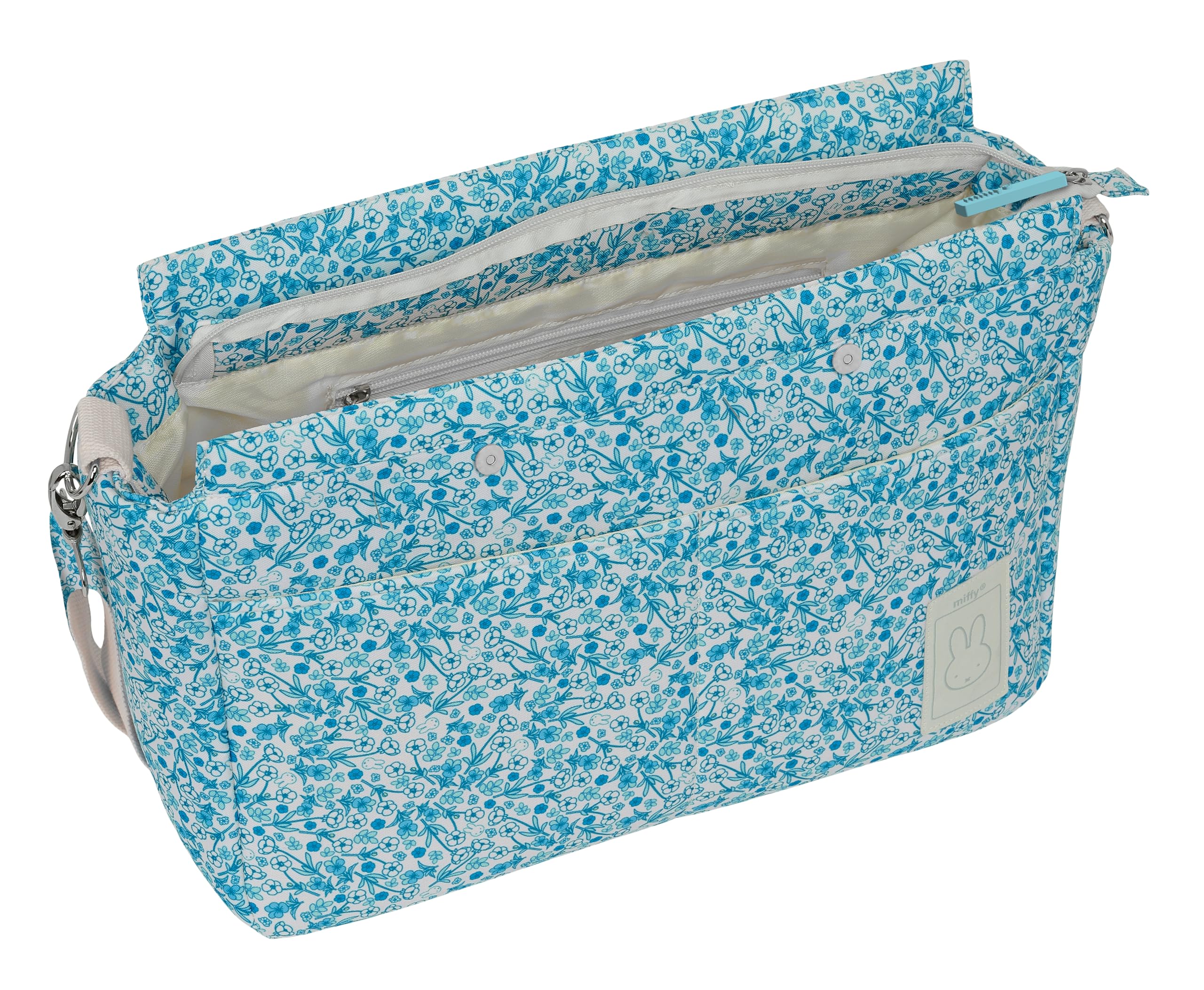 Safta MIFFY MUM GARDEN - Bolso Adaptable a Carrito de Bebé, Bolso de Bebé, Cómodo y Versátil, Calidad y Resistencia, 46x15x26 cm, Color Turquesa floral