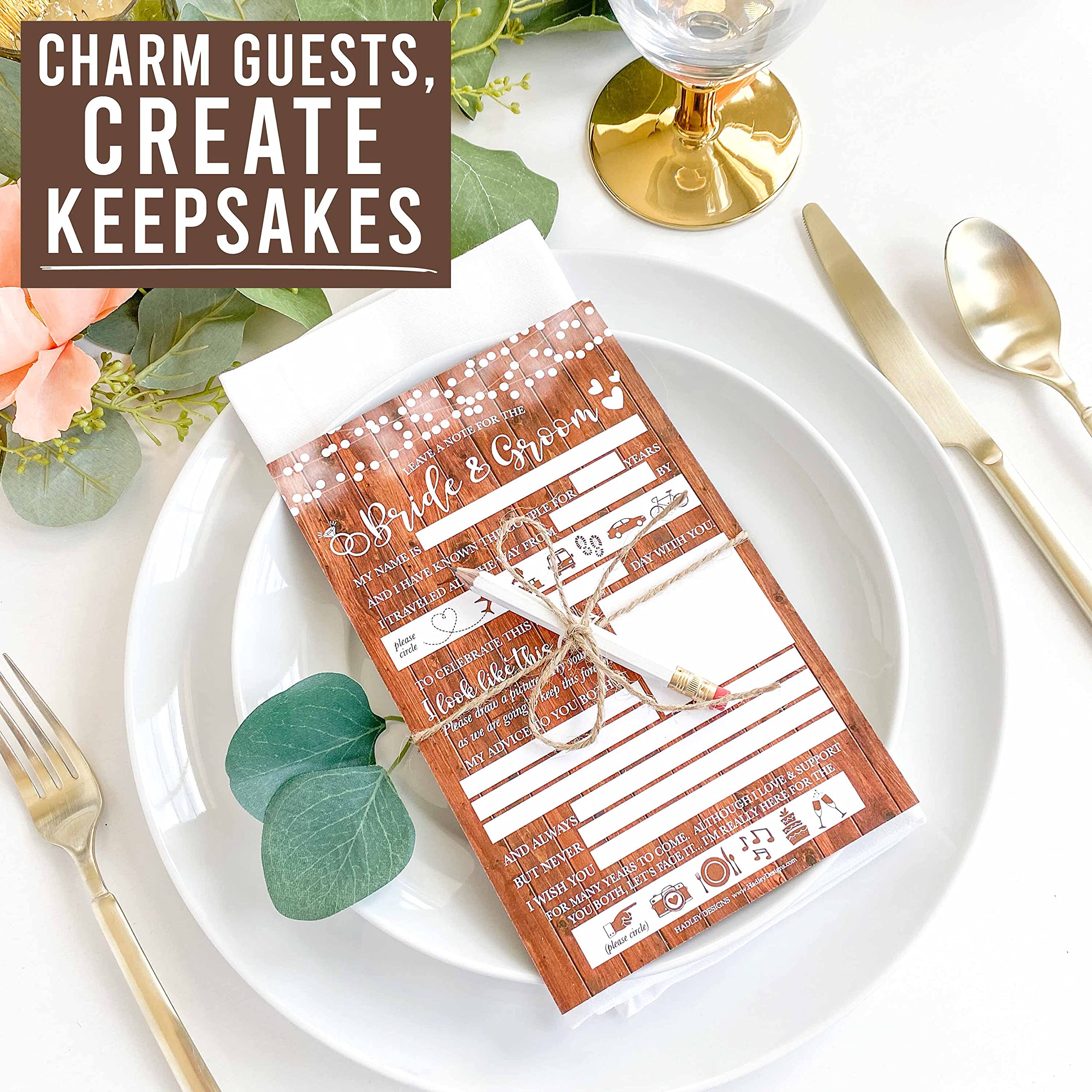 25 Wedding Advice Cards for Bride and Groom, Rustic Bridal Shower Games