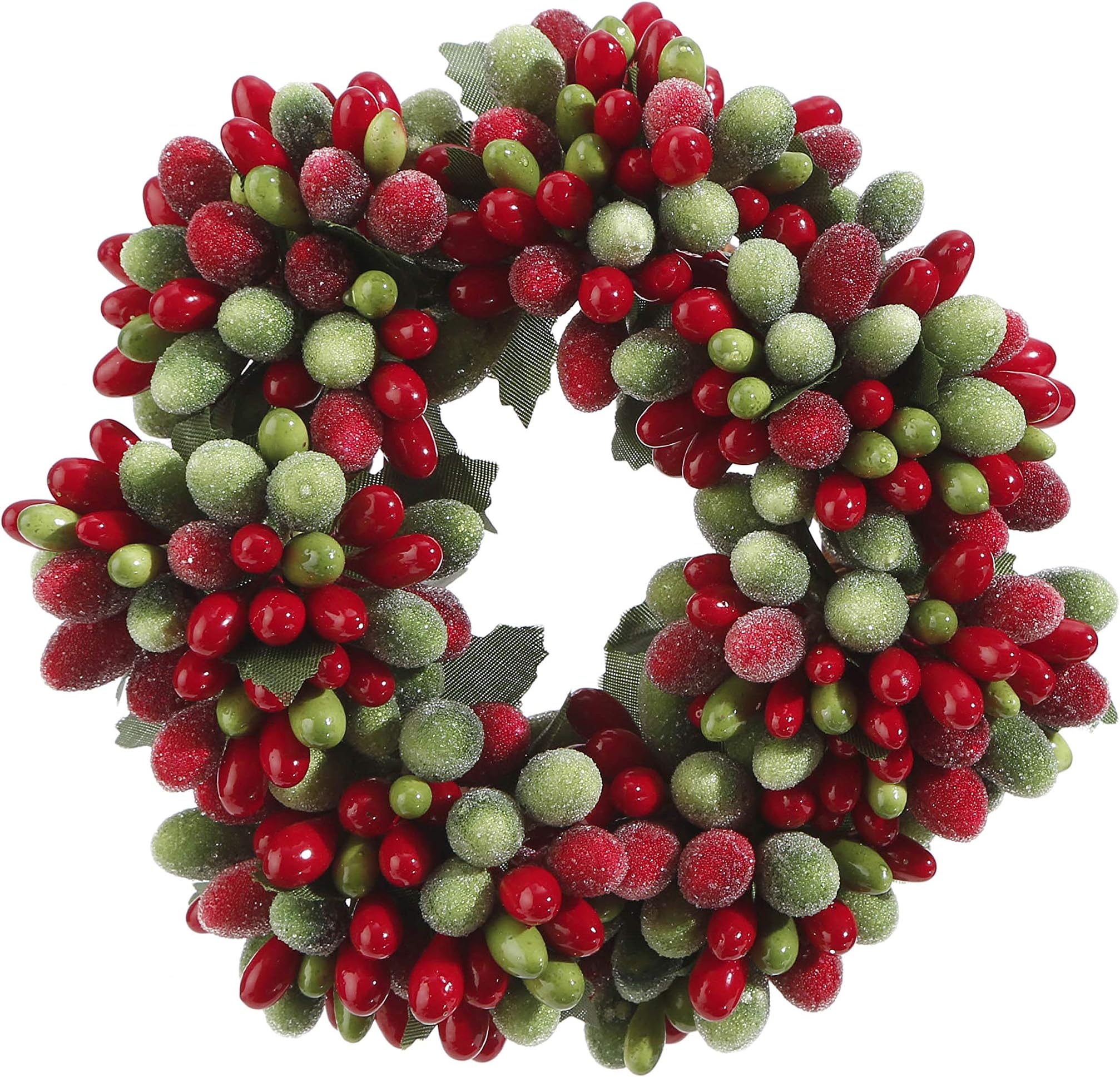 Red and Green Frosted Berry 6.5 Inch Mini Wreath Candle Ring