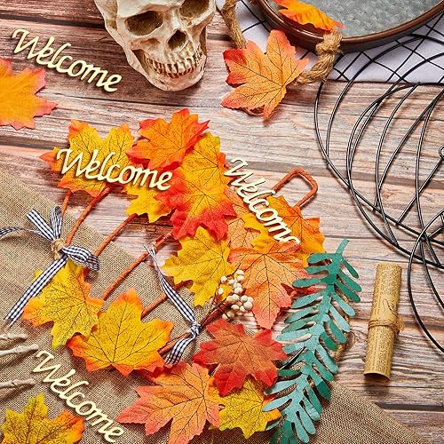 Miniatura 2 de Marco de corona de calabaza de Acción de Gracias, marco floral de calabaza de otoño, alambre de metal con letrero de bienvenida para decoraciones de