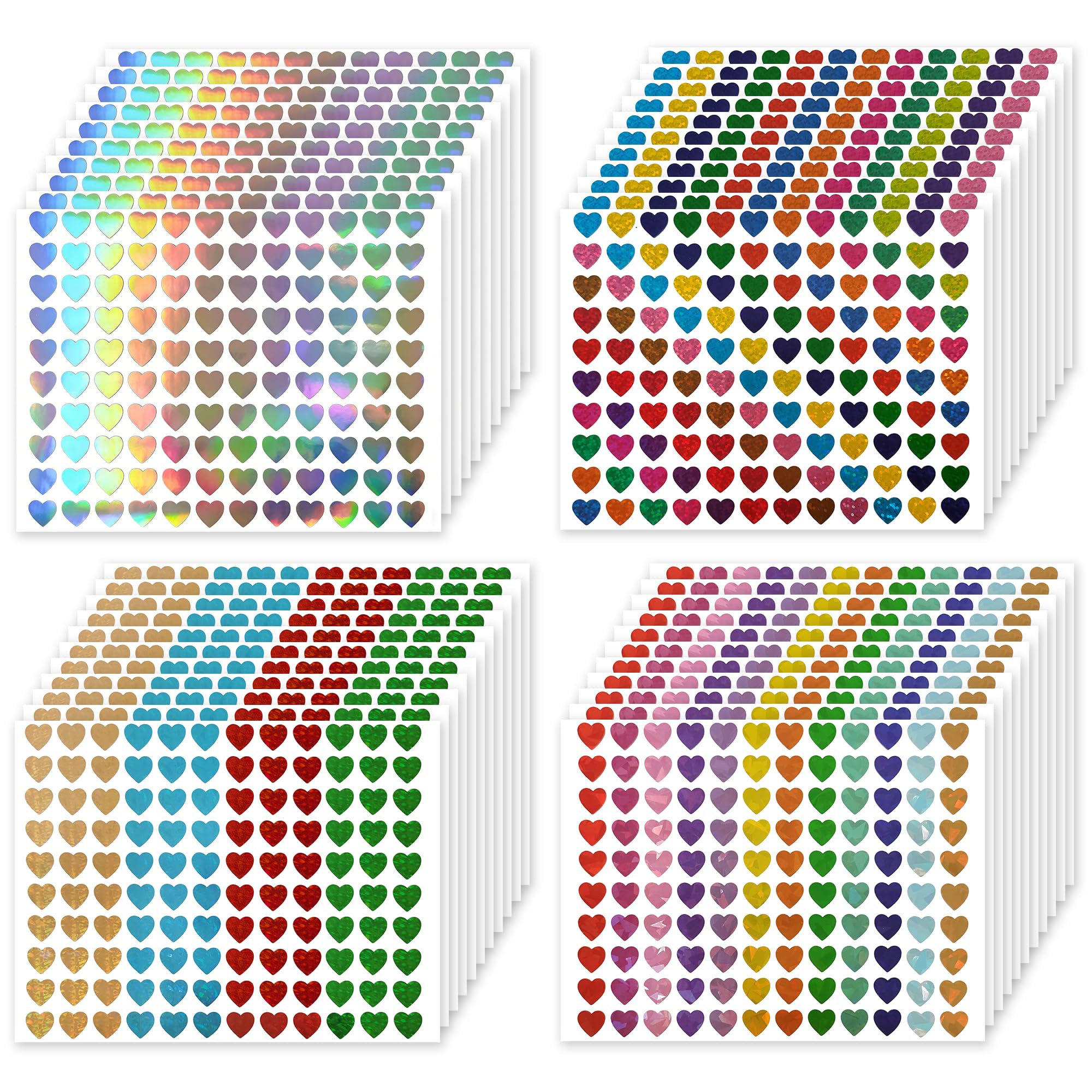 4800PCS Glitter Heart Stickers for Crafts Scrapbooking and Valentine's Day – Colorful Love Stickers, Reward Planner Calendar Stickers and Well Done Sticker for Adults DIY and Scrapbooking Projects