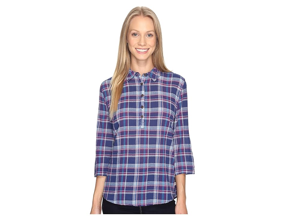 

Royal Robbins Oasis Plaid Popover Top (Blue Sea) Women's Long Sleeve Pullover