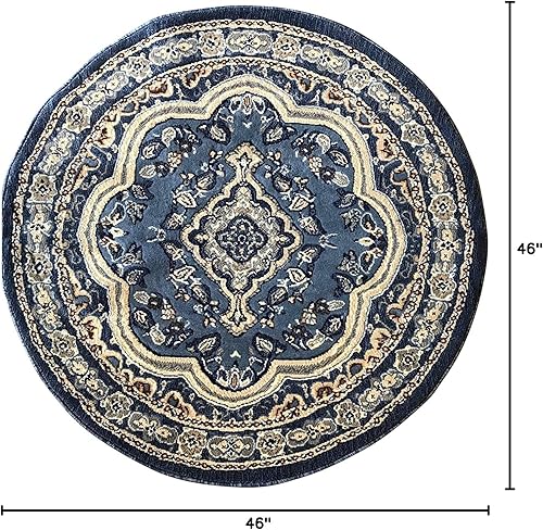 Miniatura 3 de EMIRATES Alfombra redonda tradicional con diseño oriental azul 520 (4 pies x 4 pies)