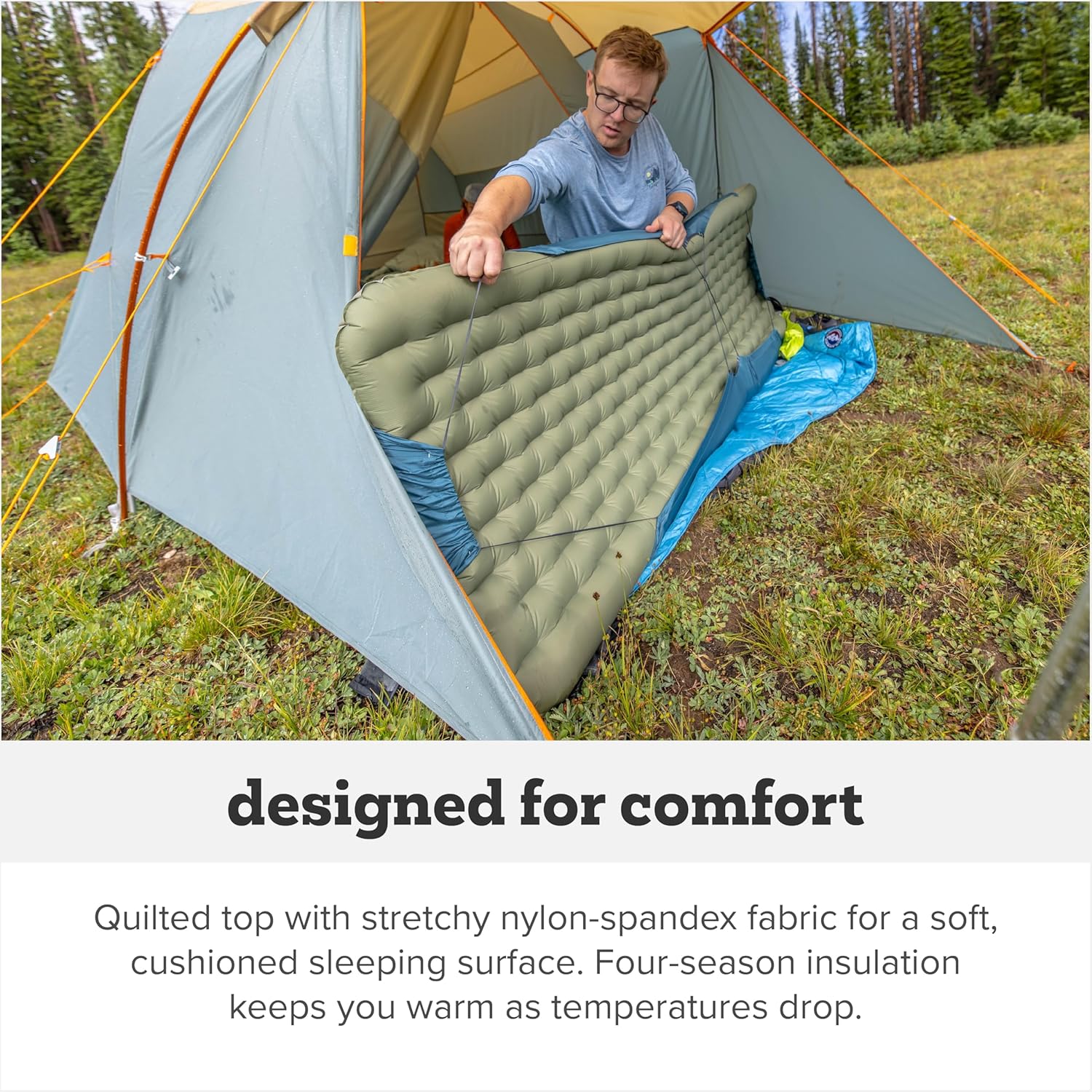 Big Agnes Campmeister Deluxe - Insulated Sleeping Pad, Ultralight Inflatable Mat For Camping, All Season Compact Backpacking And Hiking, 25x72 Wide Regular