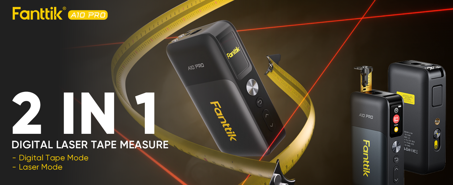 Amazon.com: Fanttik A10 Pro 2-in-1 Digital Laser Tape Measure with HD IPS  Color Display, 165Ft Rechargeable Laser Measurement Tool & 9.8Ft Measuring  Tape, 6 Units Selectable, for Distance/Area/Volume : Tools & Home
